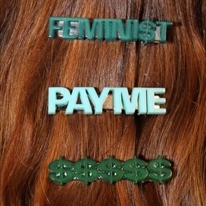 feminist • barrette hair set /pay me/$$$$/femini$t ellevest dollar sign clip